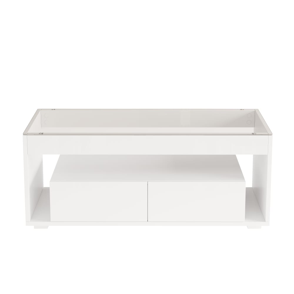 Urban Meuble Couchtisch mit Glasplatte und LED-Beleuchtung, Weiß Weiß Spanplatte