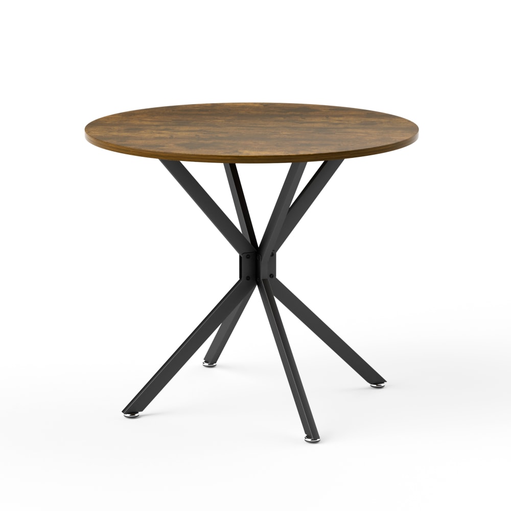 Table à manger ronde effet bois avec pieds croisés en métal noir
