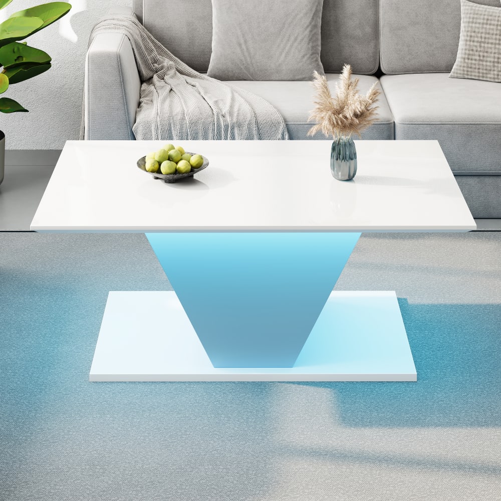 Table basse blanche laquée avec éclairage LED bleu