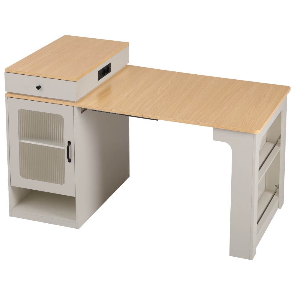 Urban Meuble Ausziehbarer Holztisch mit Ablage und USB-Anschluss,Weiß Weiß Holz