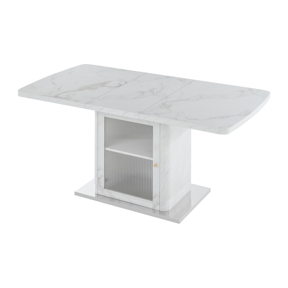 Table à manger extensible blanc avec rangement central vitré