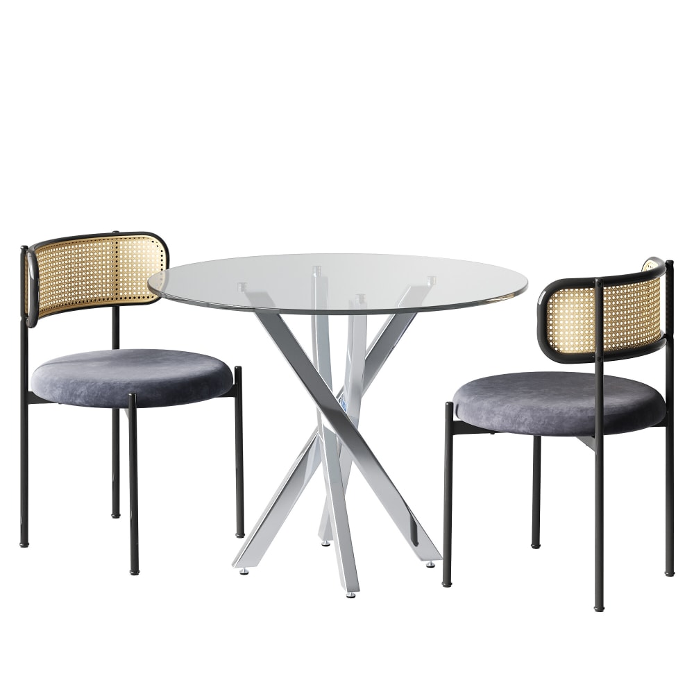 Ensemble de table ronde en verre trempé et 2 chaises