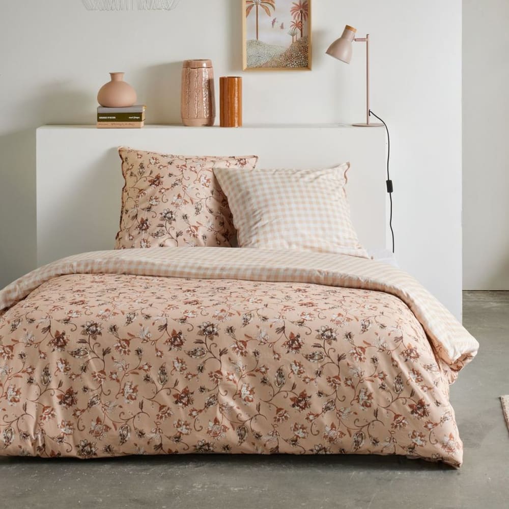 Parure de lit imprimé Floral coton  240x220cm Rose
