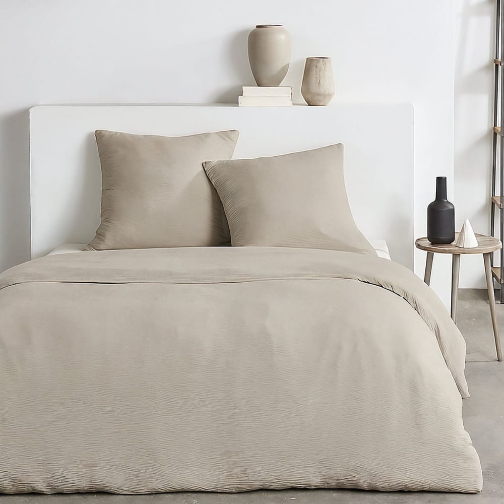 Parure de lit effet crépon unie  240x220cm Beige