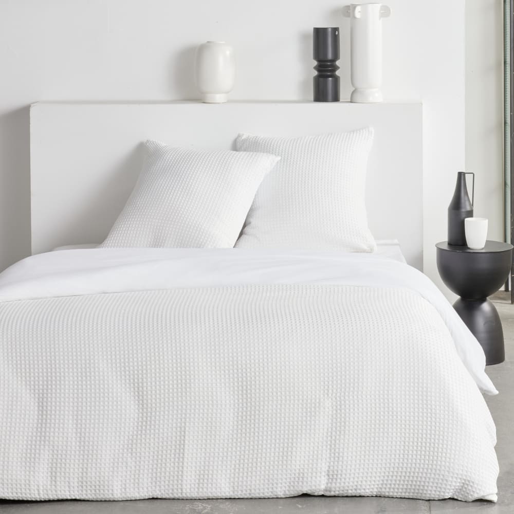 Parure de lit nid d'abeille uni  260x240cm Blanc