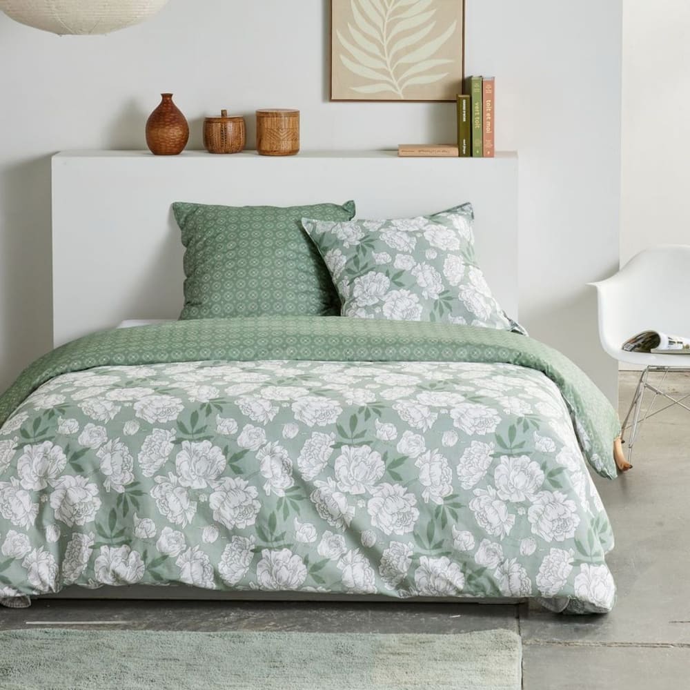Parure de lit imprimé Floral coton  240x220cm Vert