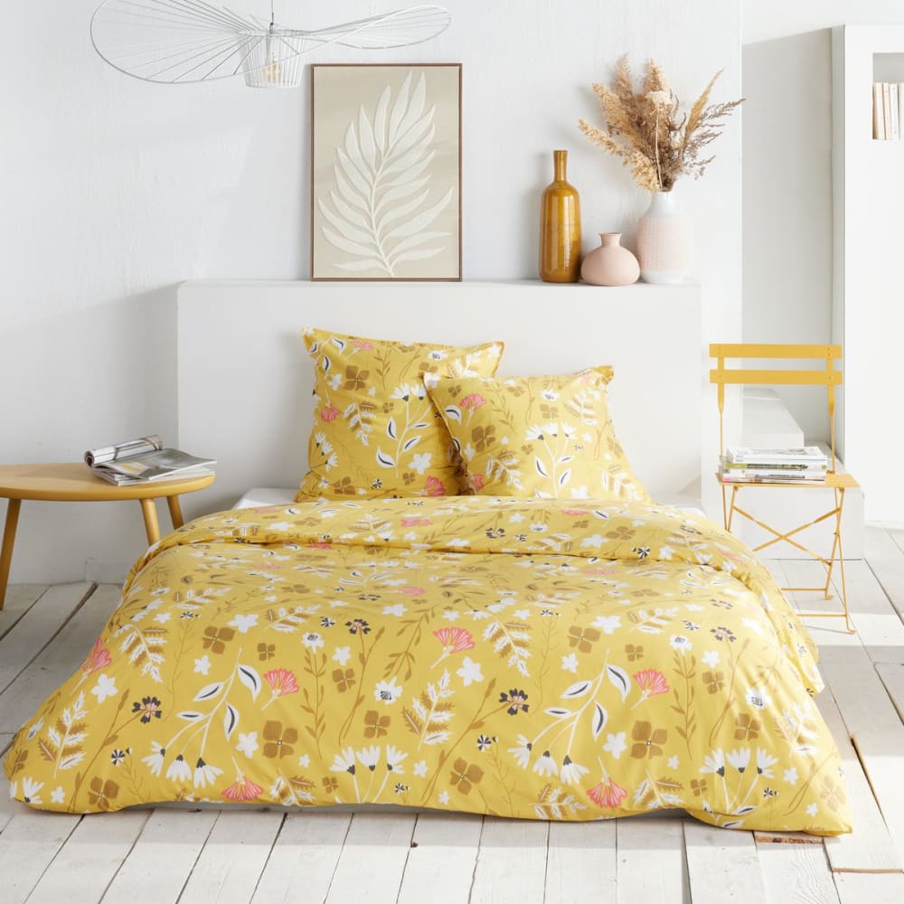Parure de lit imprimé Floral coton  220x240cm Jaune