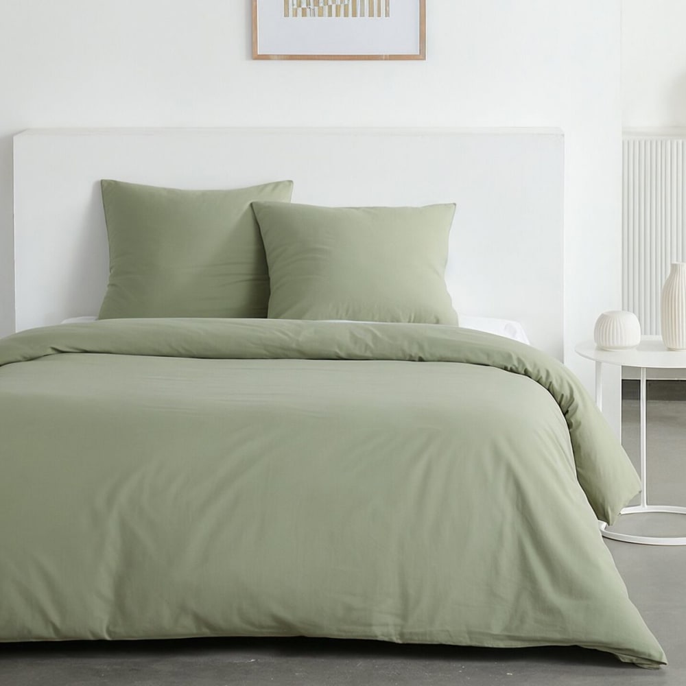 Parure de lit effet lavé uni  240x220cm Sauge