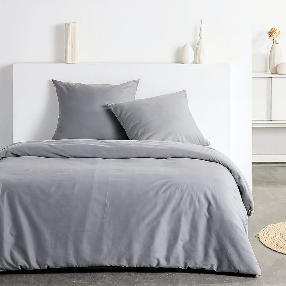 Parure de lit effet lavé uni  240x220cm Gris