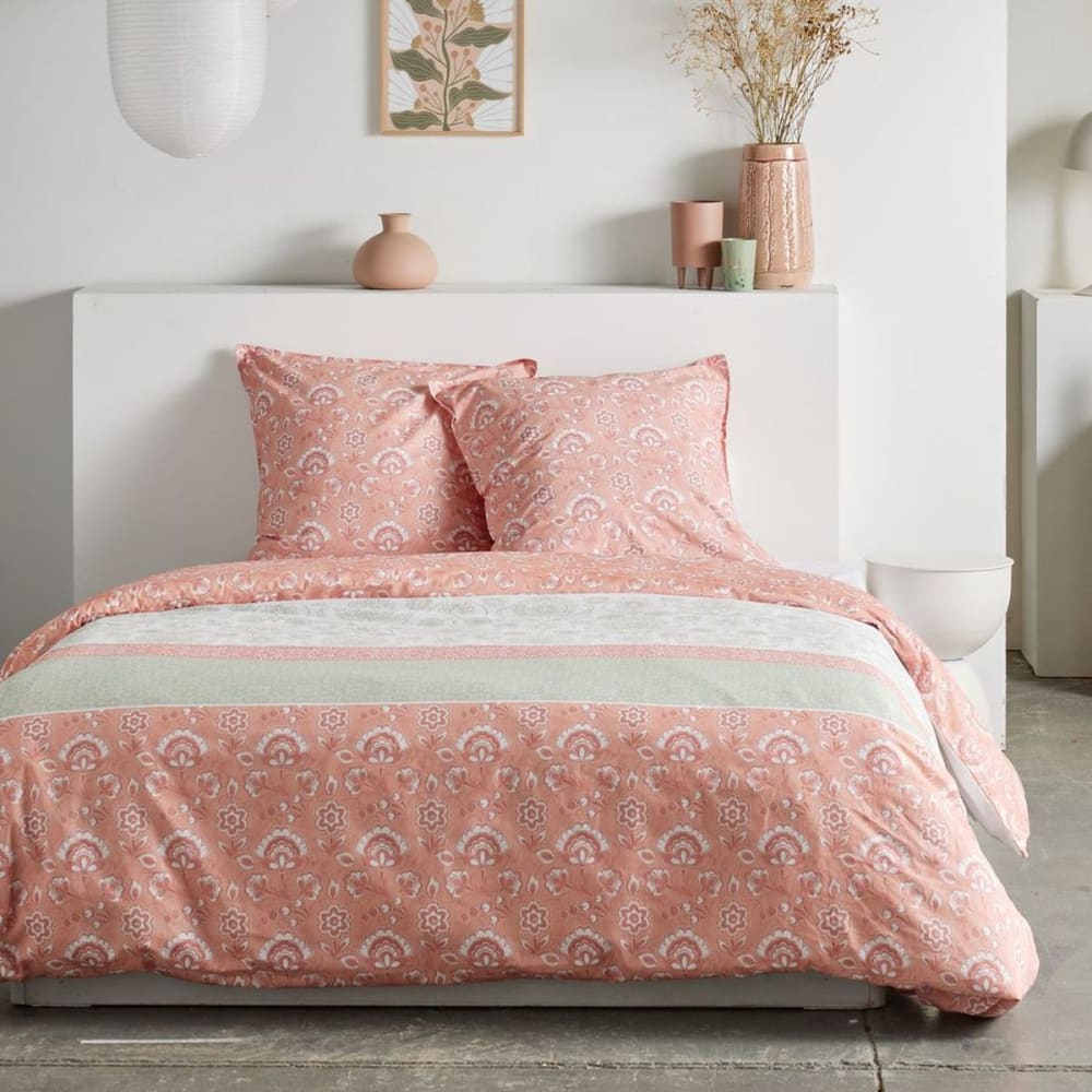 Parure de lit imprimé Floral coton  240x220cm Rose