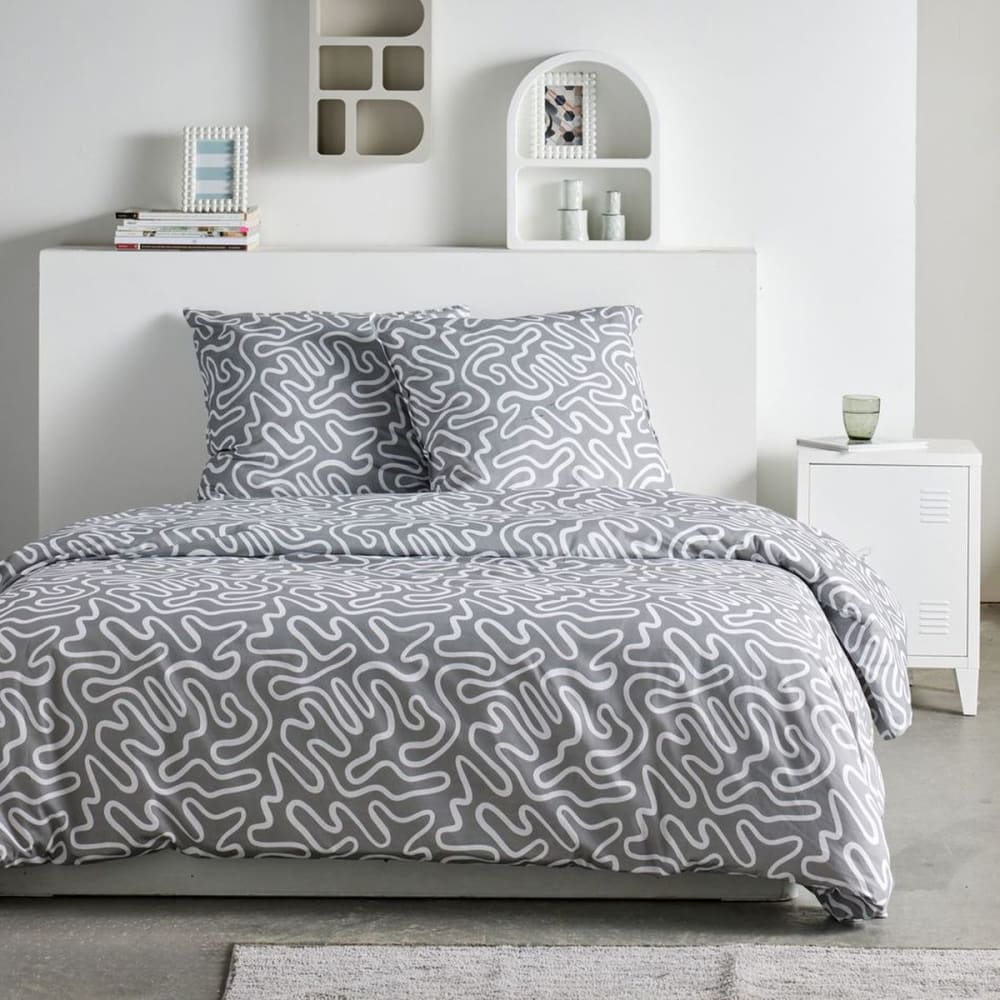 Parure de lit imprimé Graphique coton  240x220cm Gris