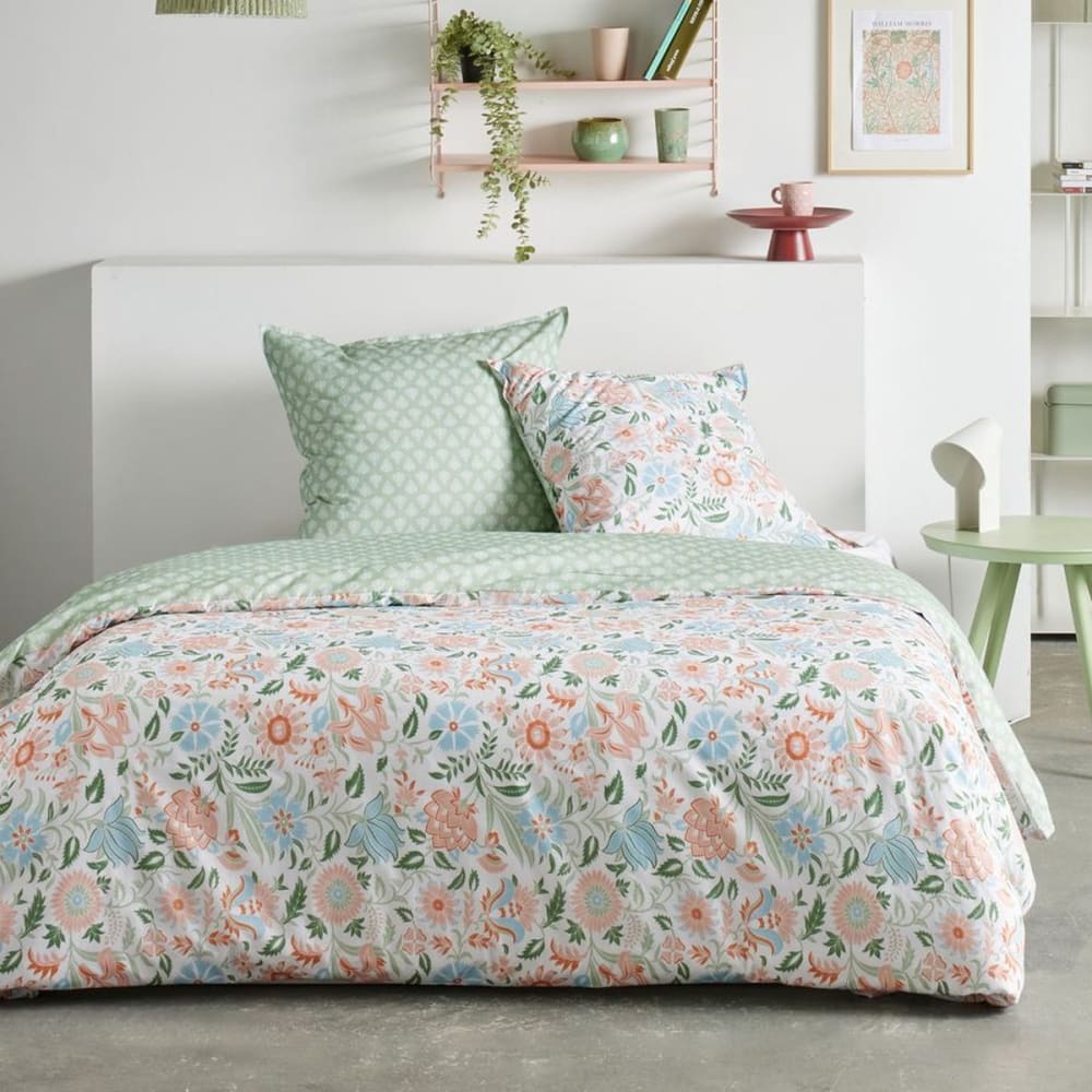 Parure de lit imprimé Floral coton  260x240cm Bleu