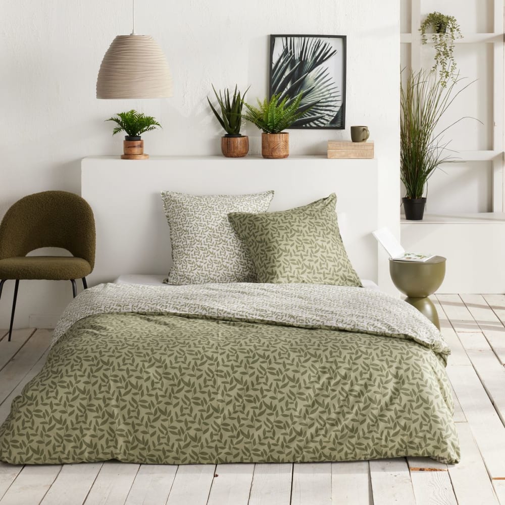 Parure de lit imprimé Floral coton  240x220cm Vert
