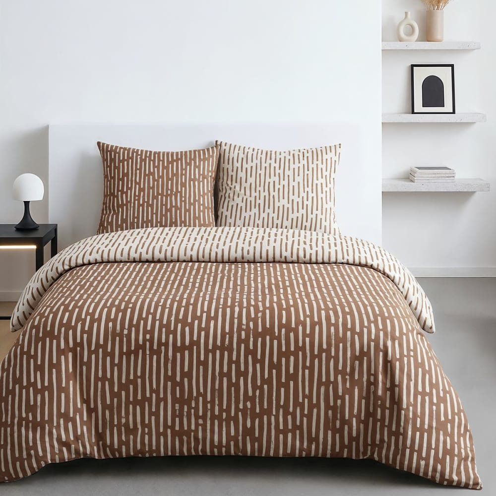 Parure de lit imprimé Graphique  240x220cm Marron