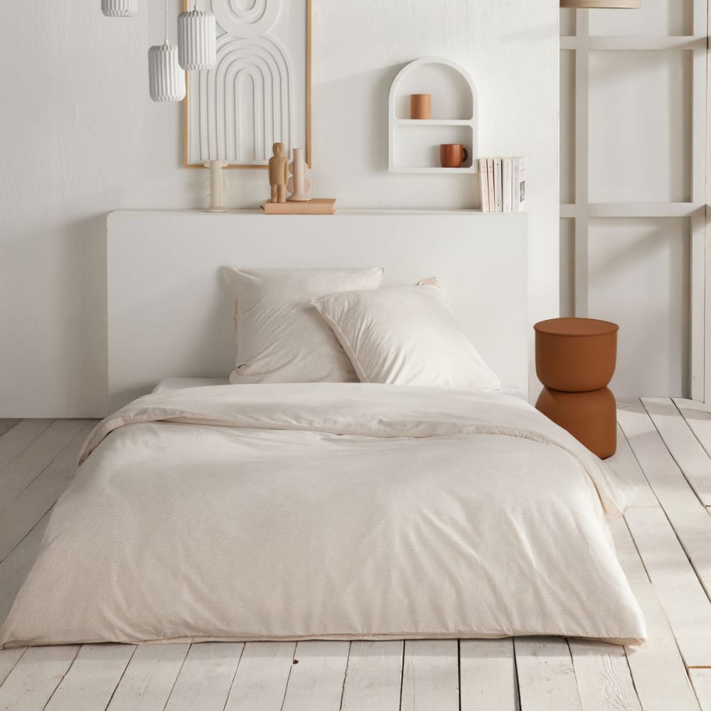 Parure de lit imprimé Graphique coton  220x240cm Beige