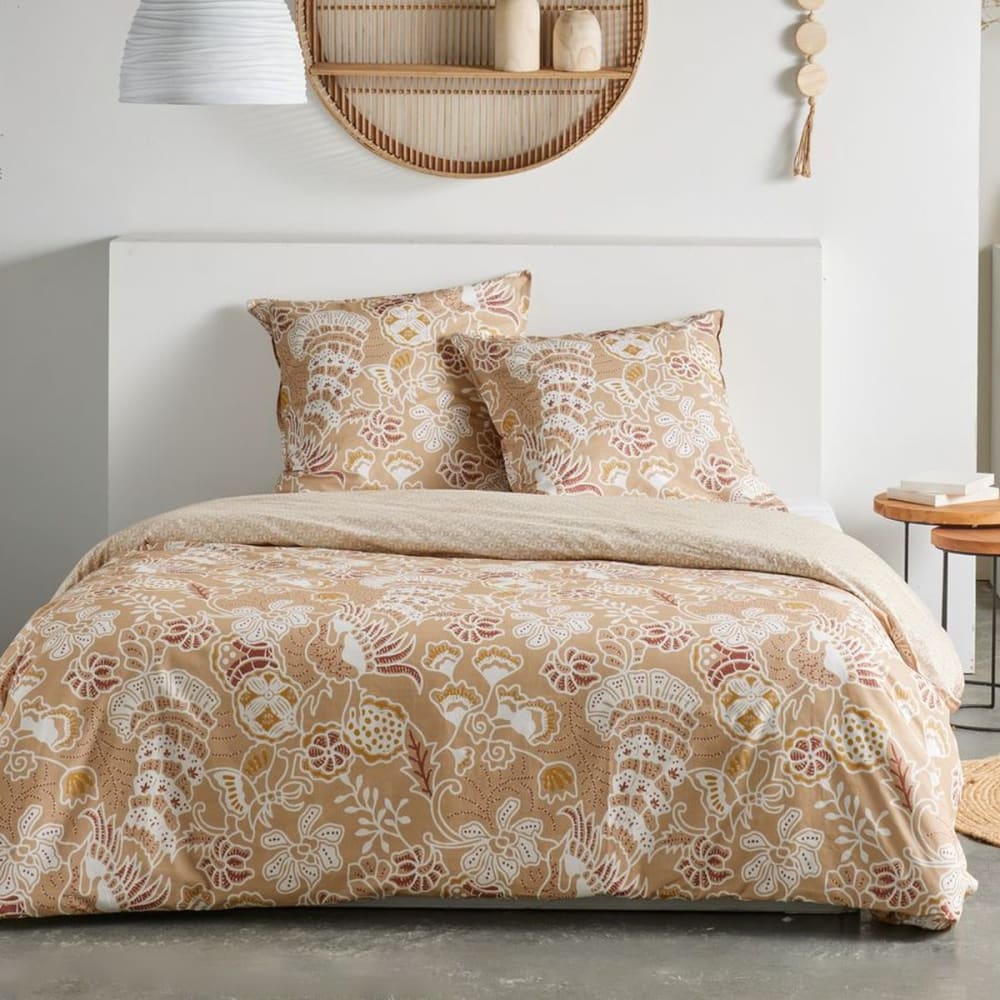 Parure de lit imprimé Floral coton  240x220cm Beige
