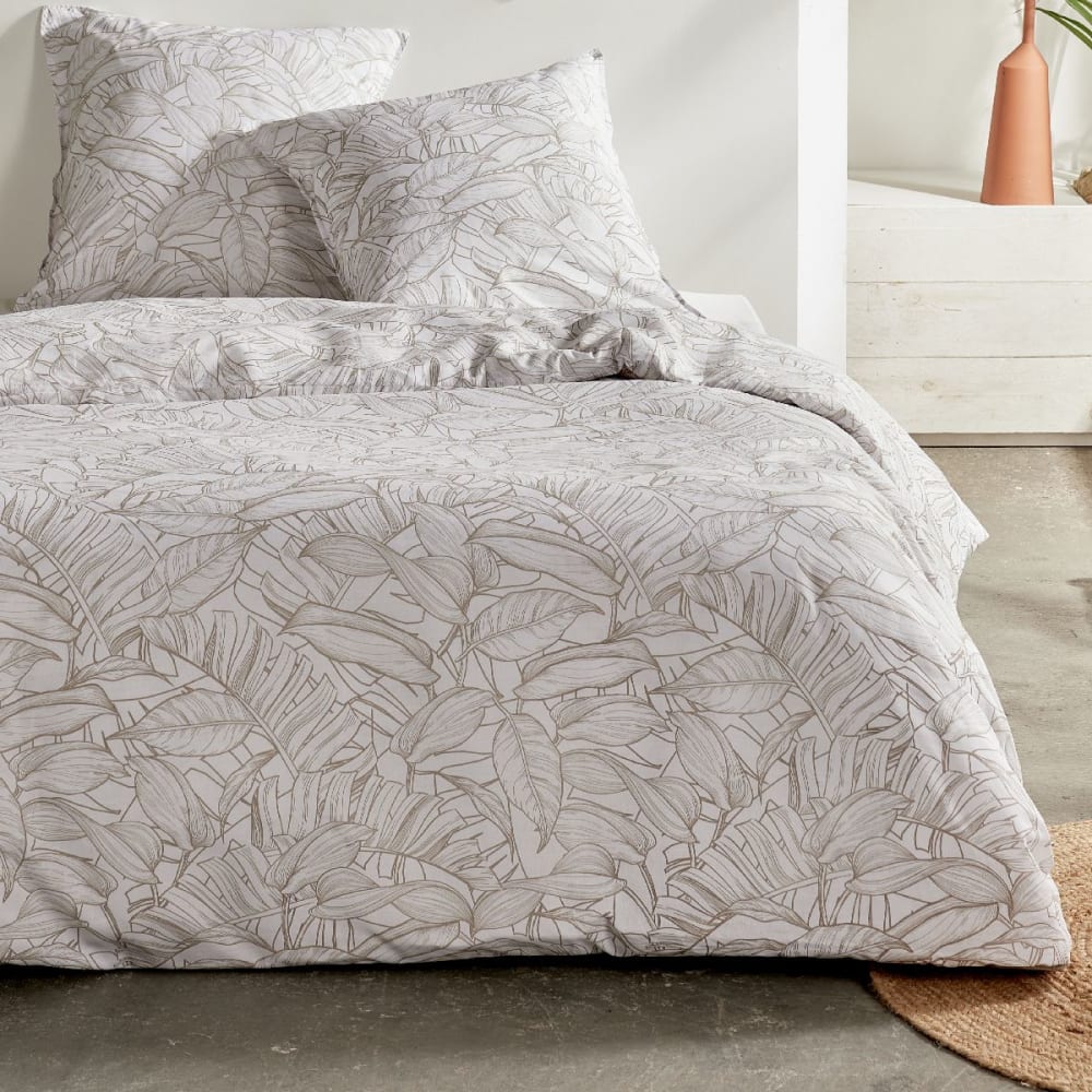 Parure de lit imprimé Jungle coton  220x240cm Blanc