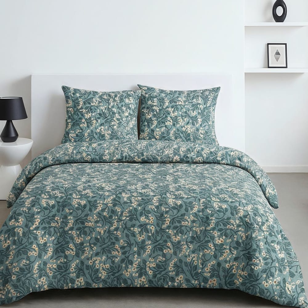 Parure de lit imprimé Floral  240x220cm Bleu