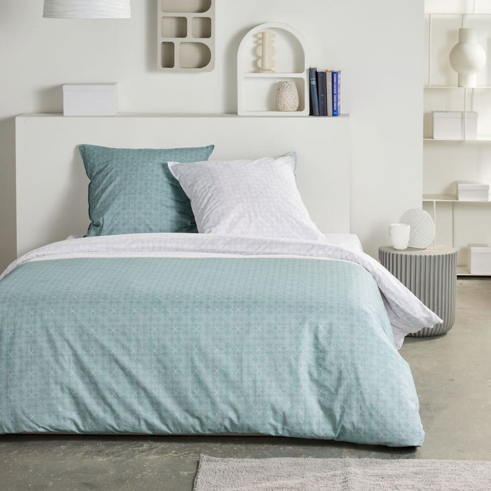 Parure de lit imprimé Graphique coton  260x240cm Bleu