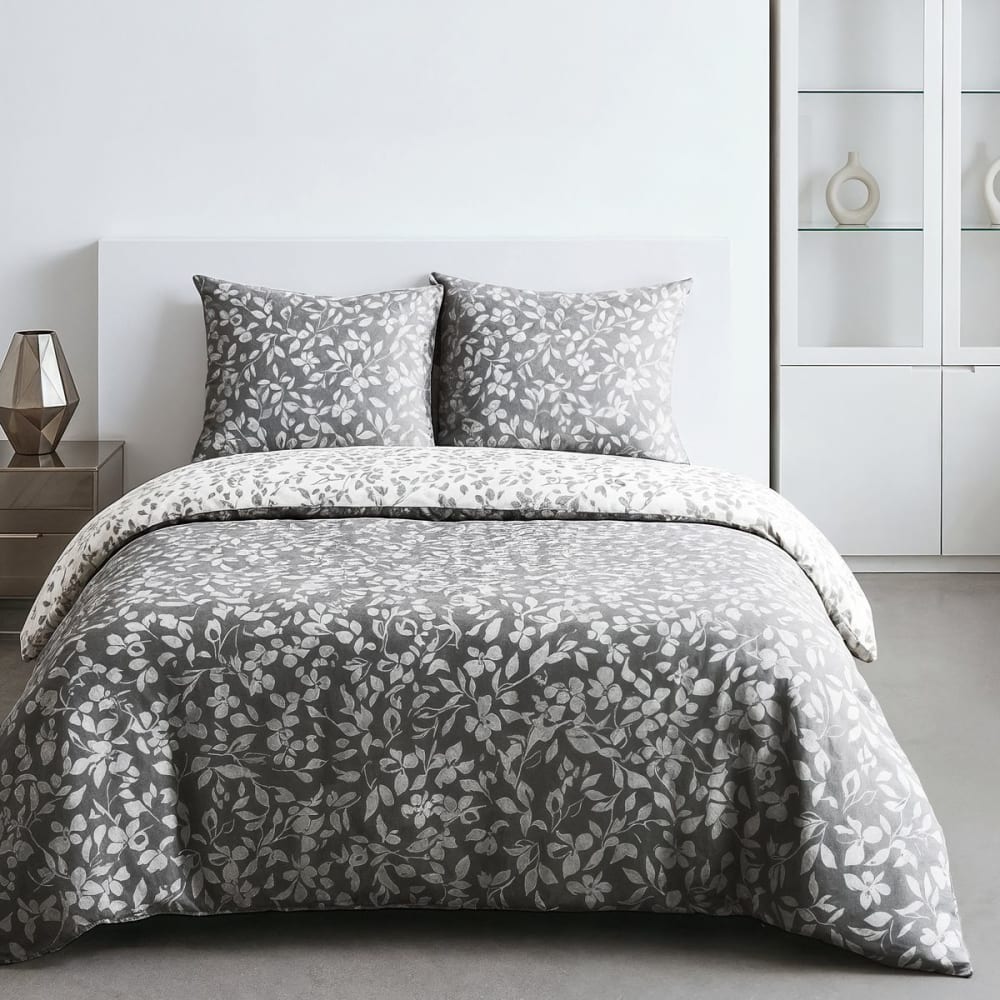 Parure de lit imprimé Floral  240x220cm Gris