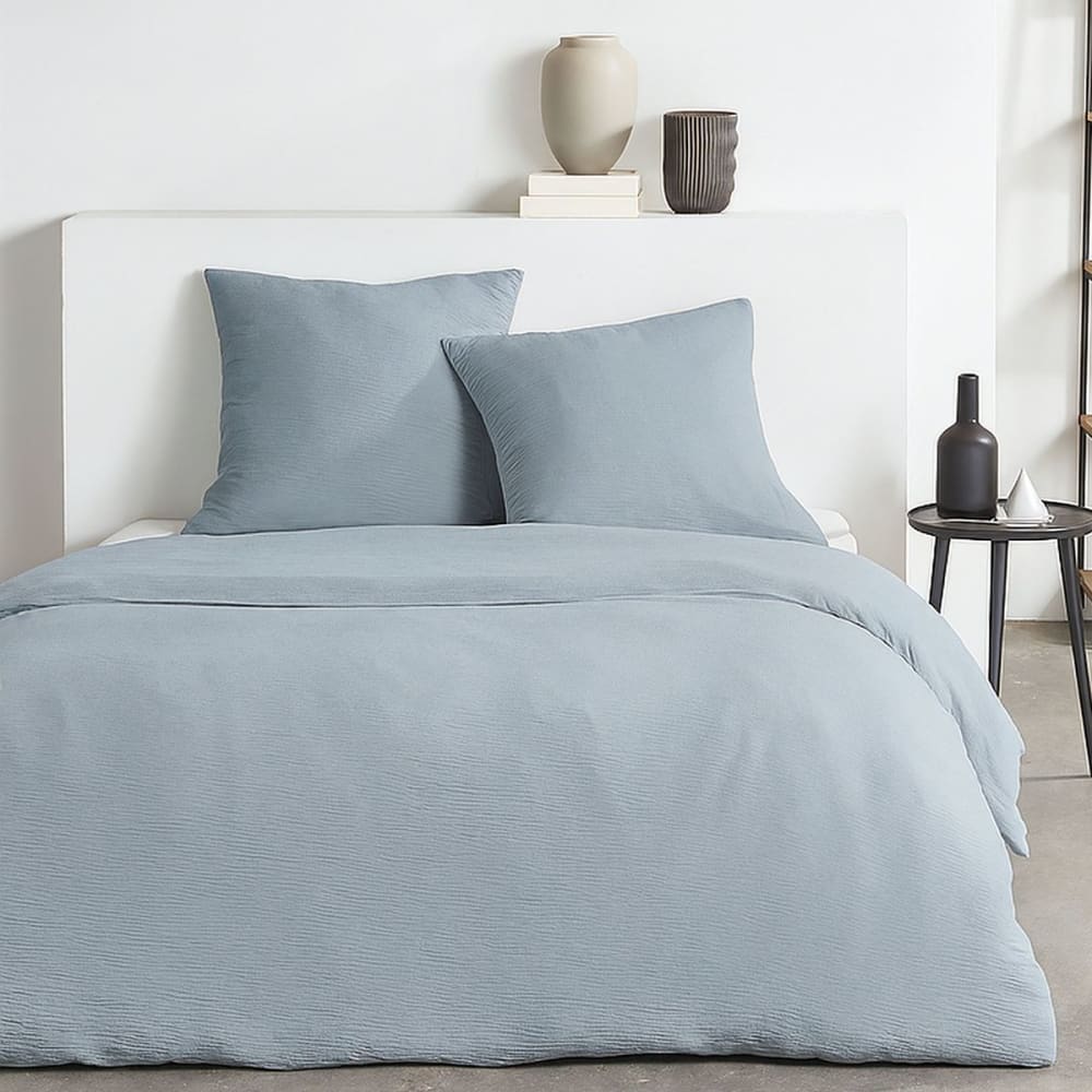 Parure de lit effet crépon unie  260x240cm Gris
