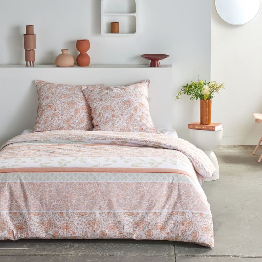 Parure de lit imprimé Floral coton  260x240cm Rose