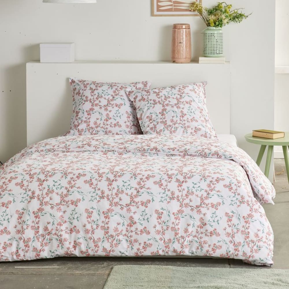 Parure de lit imprimé Floral coton  240x220cm Blanc