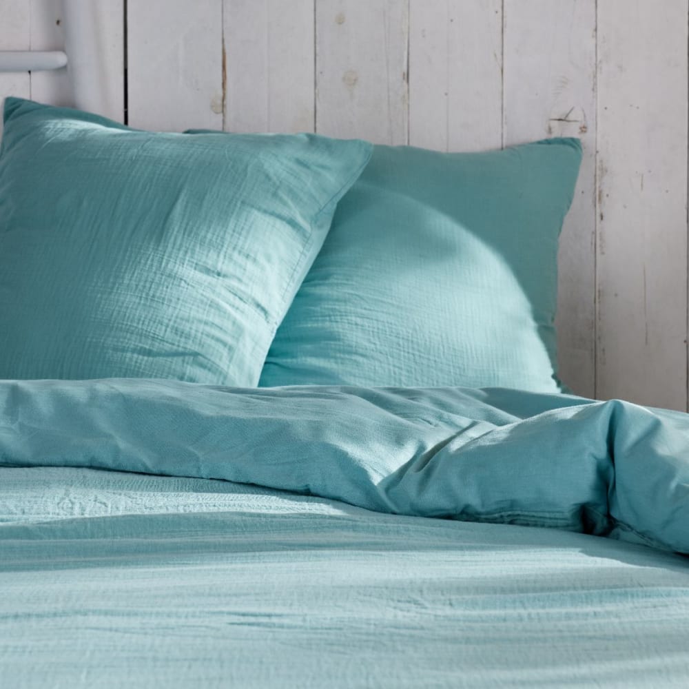 Parure de lit gaze de coton unie 240x220cm bleu — vue 3