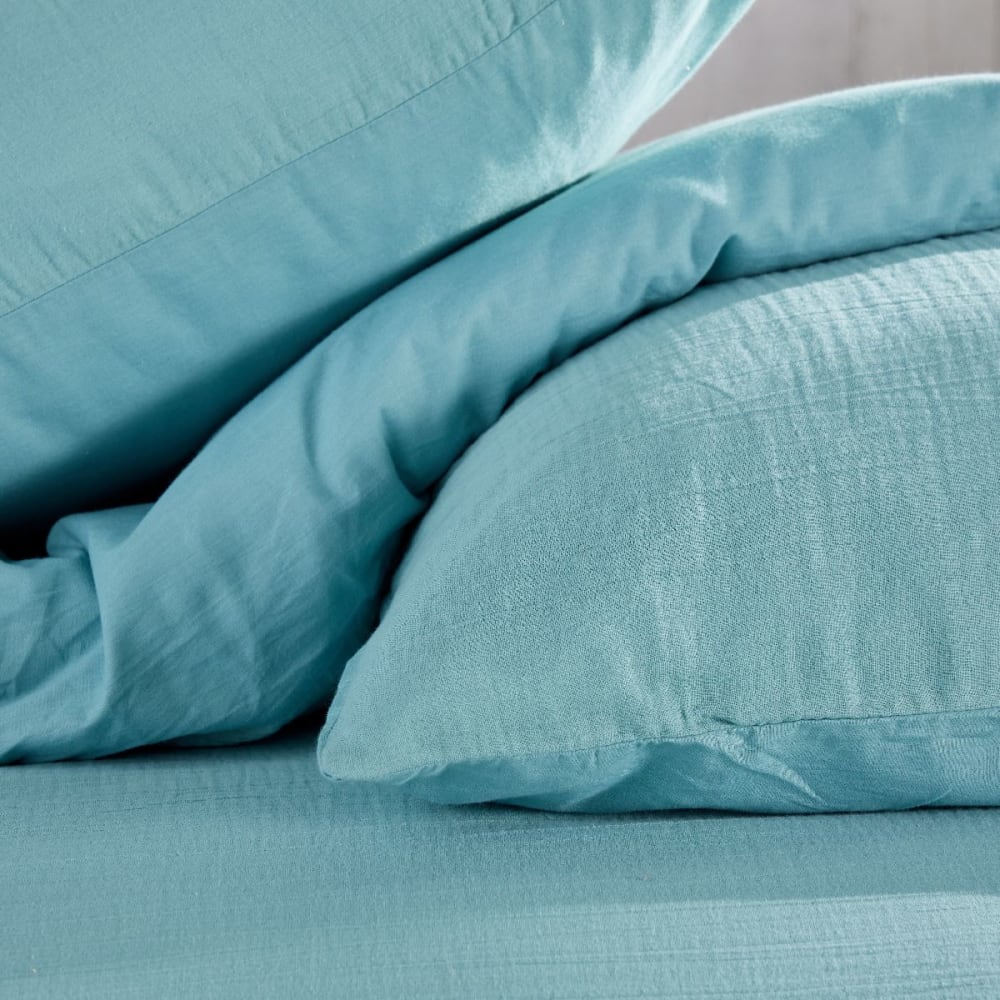 Parure de lit gaze de coton unie 240x220cm bleu — vue 4
