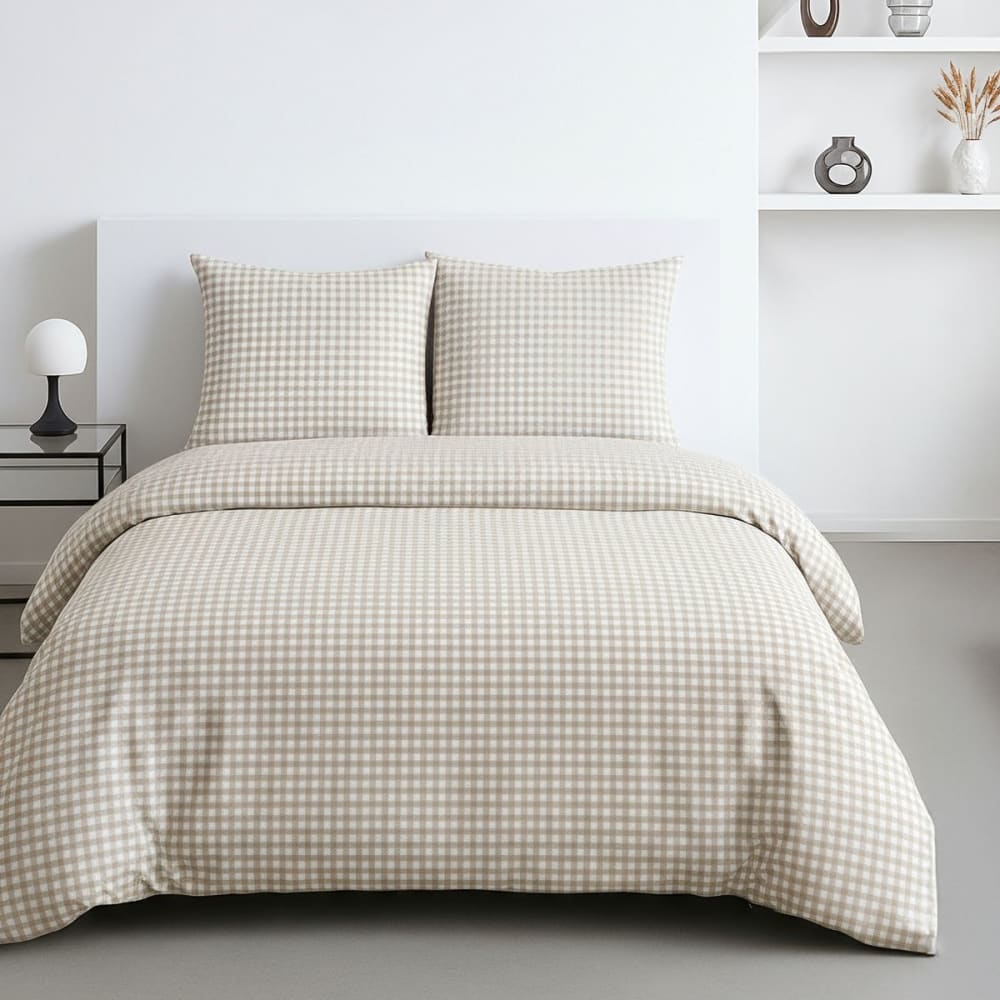 Parure de lit imprimé A carreaux  240x220cm Beige