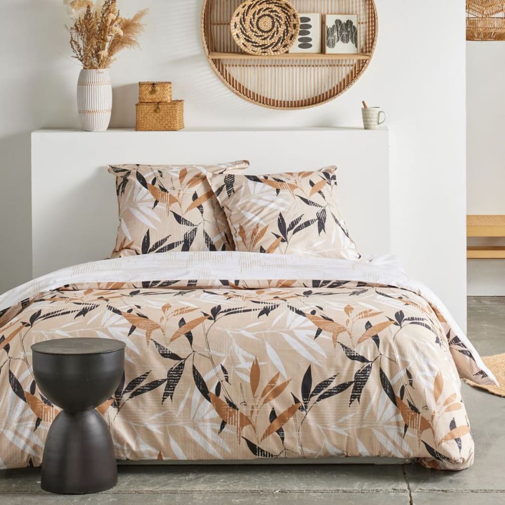 Parure de lit imprimé Floral coton  260x240cm Beige