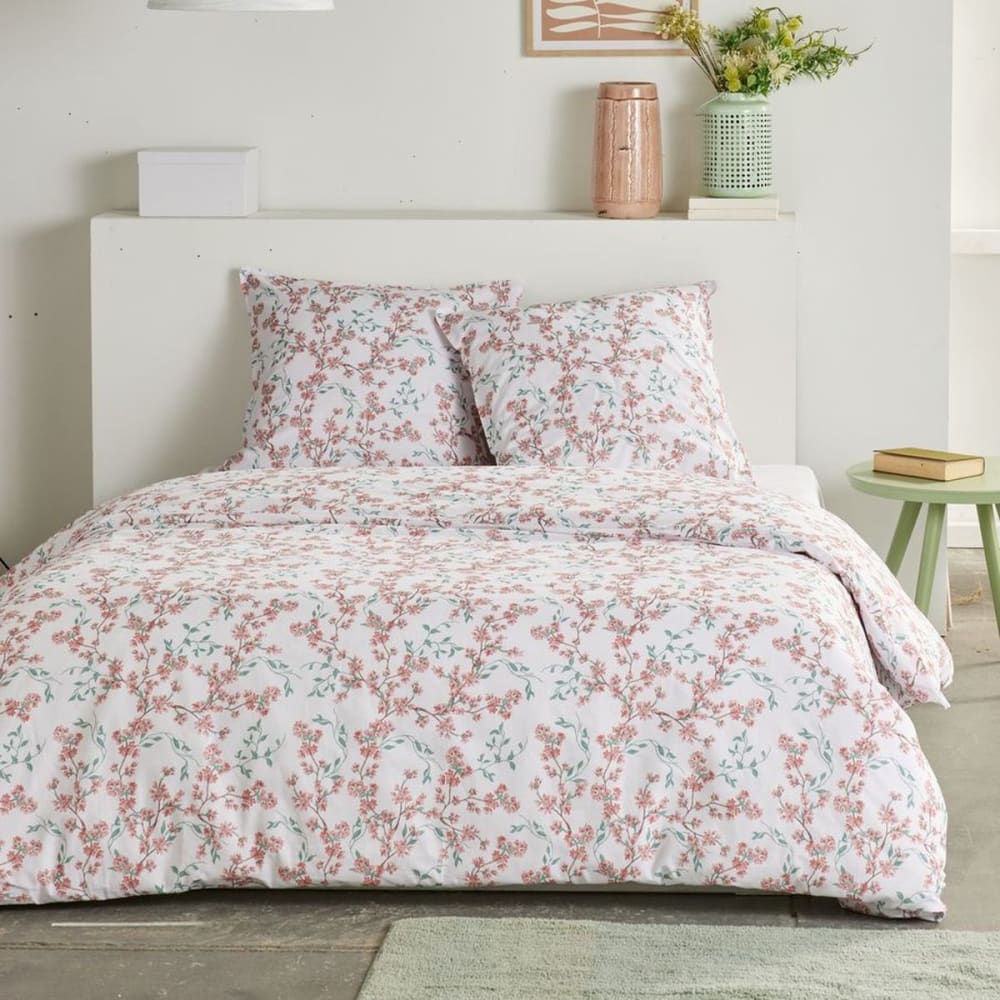 Parure de lit imprimé Floral coton  260x240cm Blanc