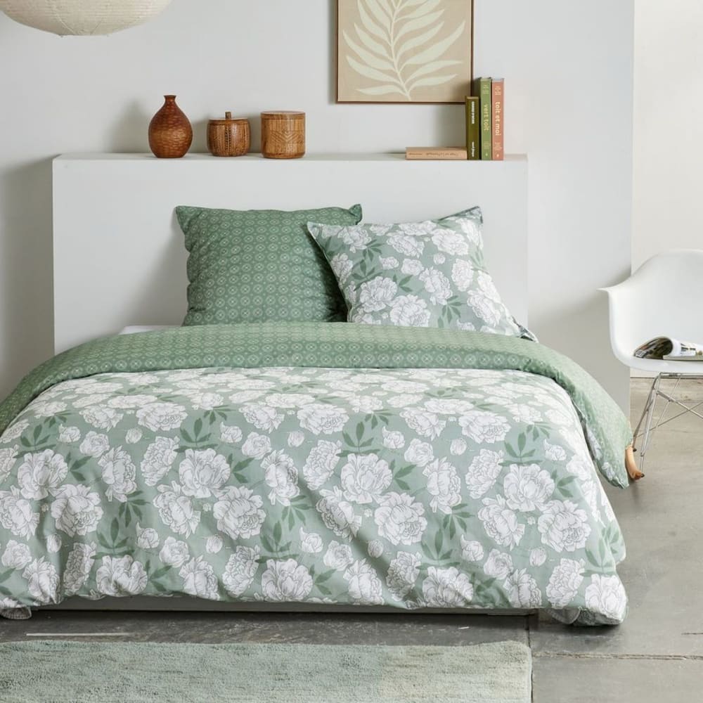 Parure de lit imprimé Floral coton  260x240cm Vert