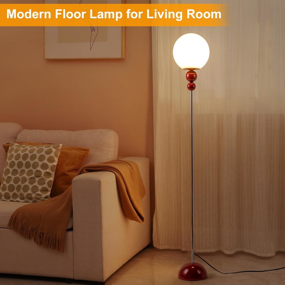 Lampadaire multiboule métal rouge vin, E27 H160 cm — vue 3