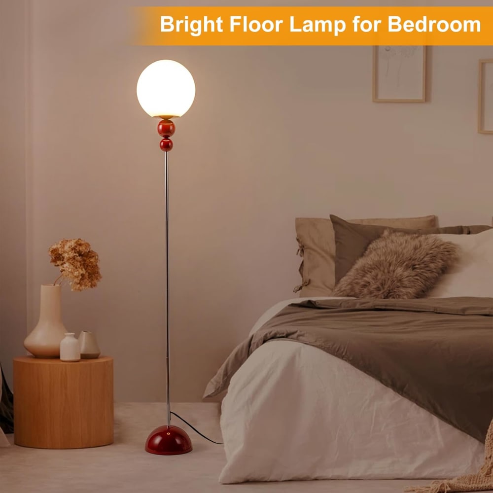 Lampadaire multiboule métal rouge vin, E27 H160 cm — vue 4