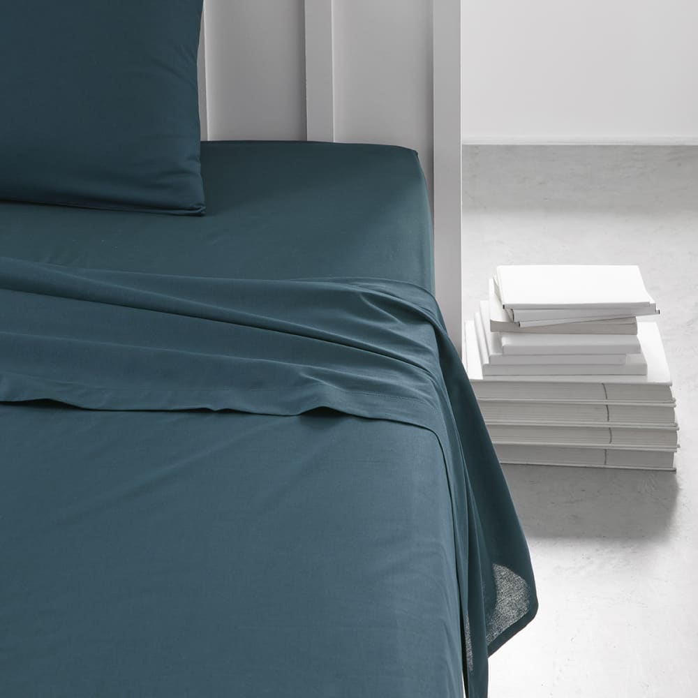 Drap plat pour lit 2 personnes uni  180x290 cm Bleu