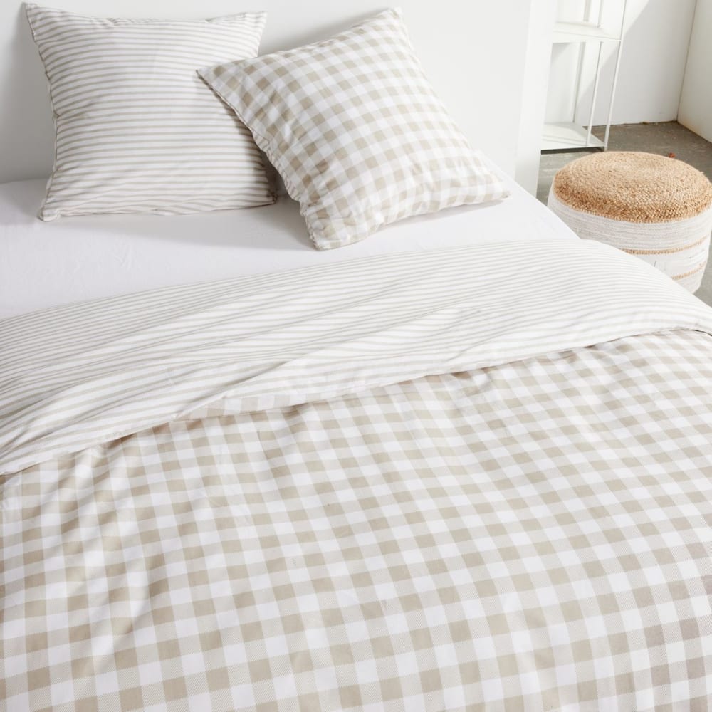 Parure de lit imprimé A carreaux coton  220x240cm Blanc
