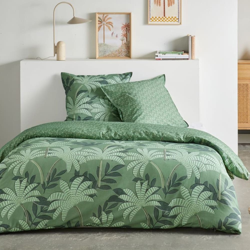 Parure de lit imprimé Floral coton  240x220cm Vert