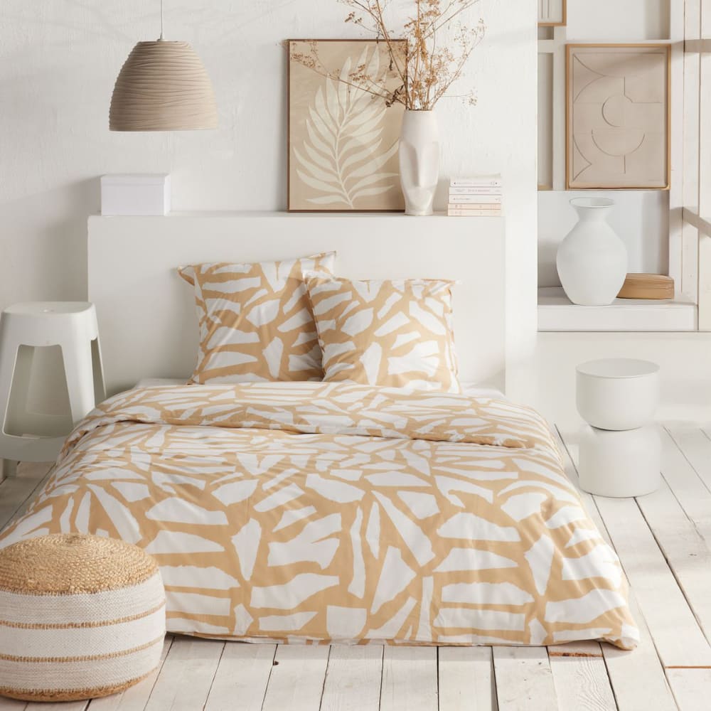 Parure de lit imprimé Graphique coton  240x220cm Beige