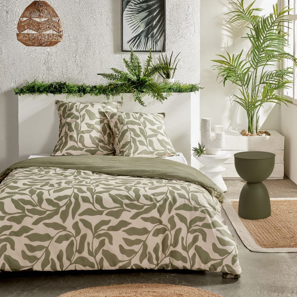 Parure de lit imprimé Floral coton  220x240cm Vert
