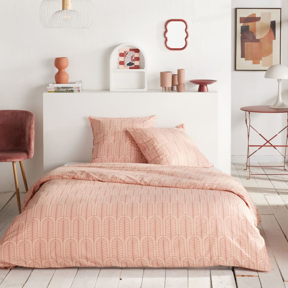 Parure de lit imprimé Géométrique coton  220x240cm Rose
