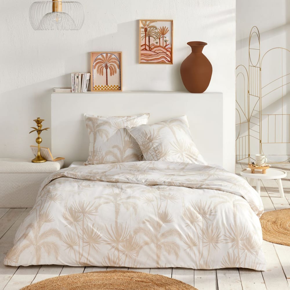 Parure de lit imprimé Floral coton  220x240cm Blanc