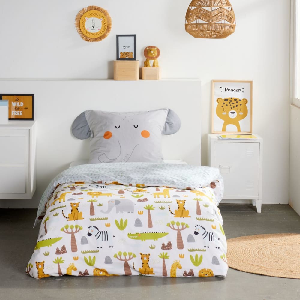 Parure de lit coton imprimé Animalier  140x200cm Gris