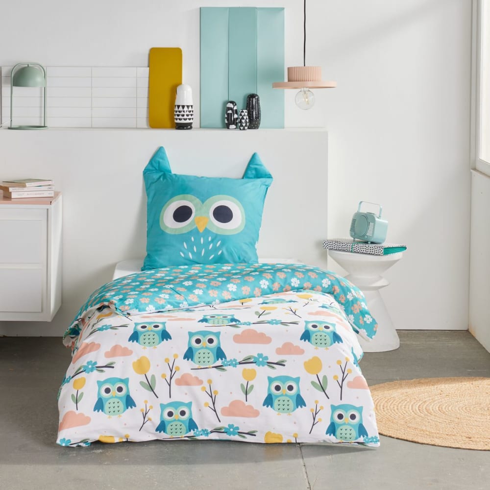 Parure de lit coton imprimé Animalier  140x200cm Bleu