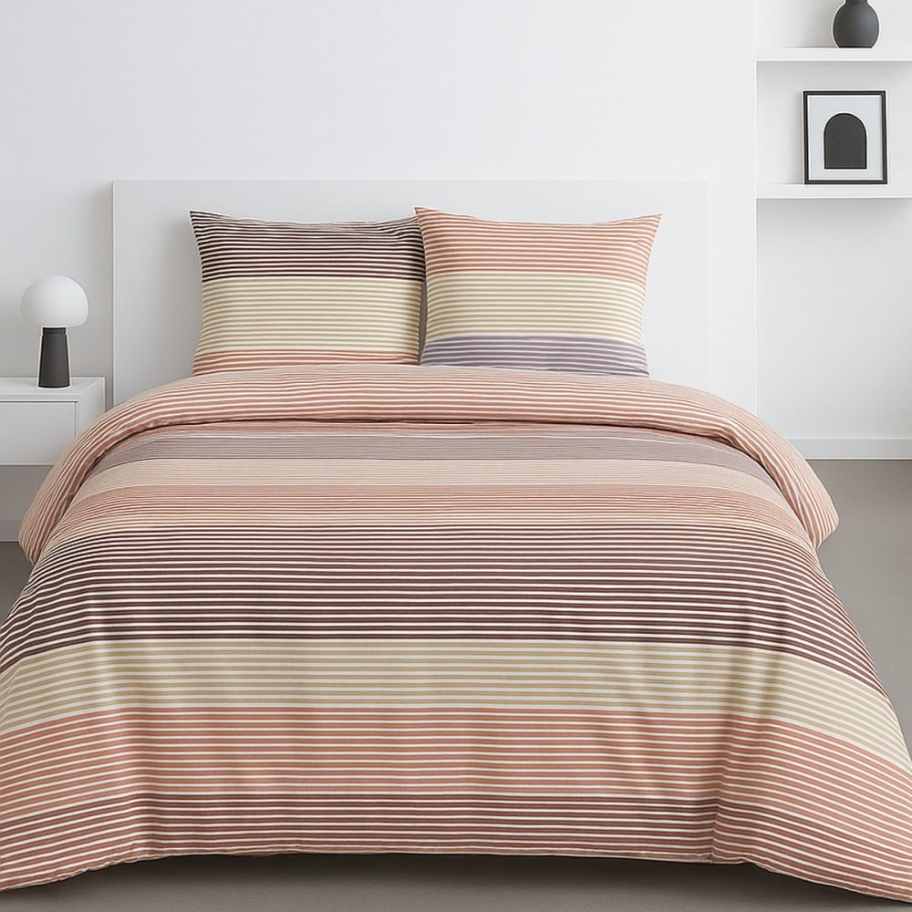 Parure de lit imprimé Rayures  240x220cm Beige