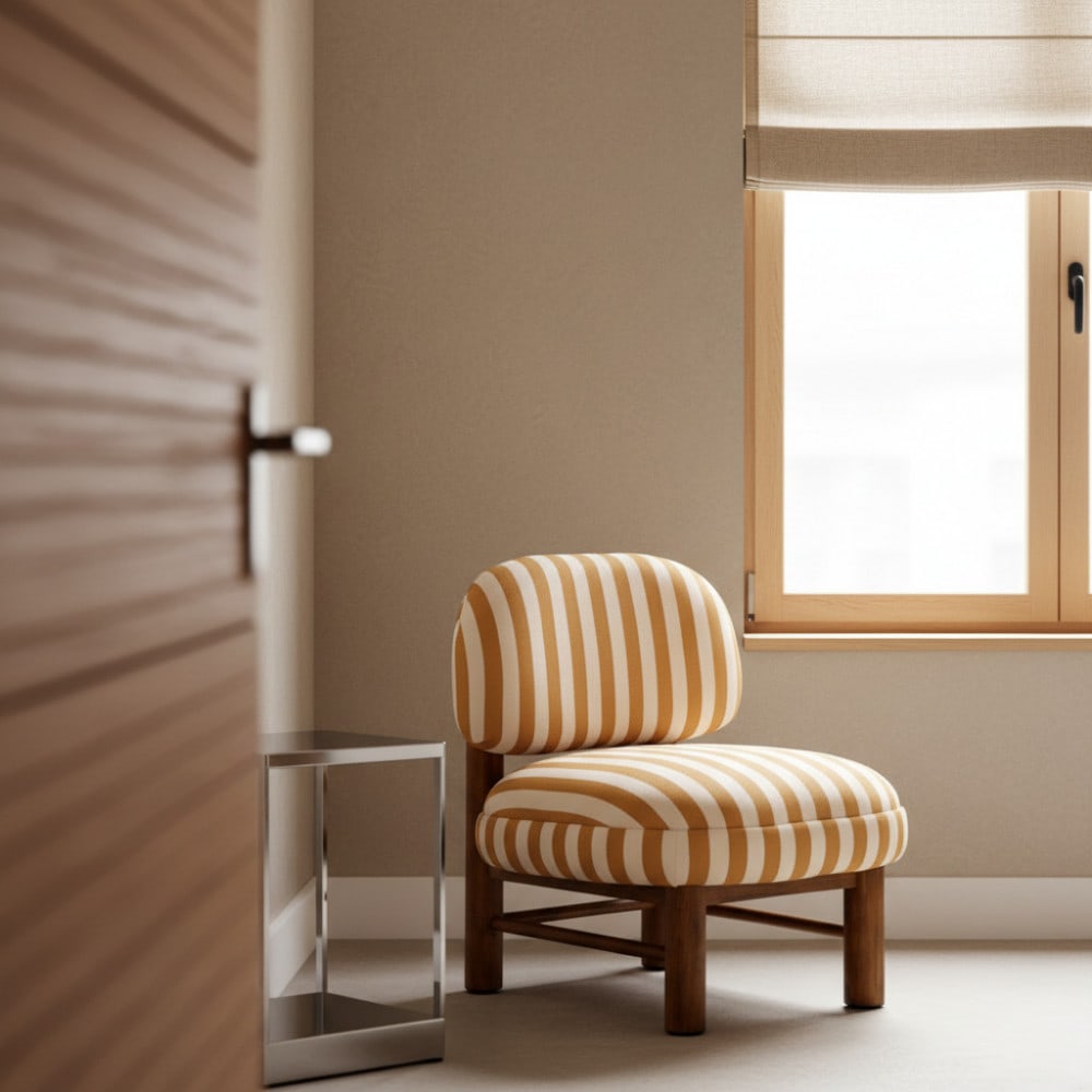 Fauteuil en tissu et bois - jaune