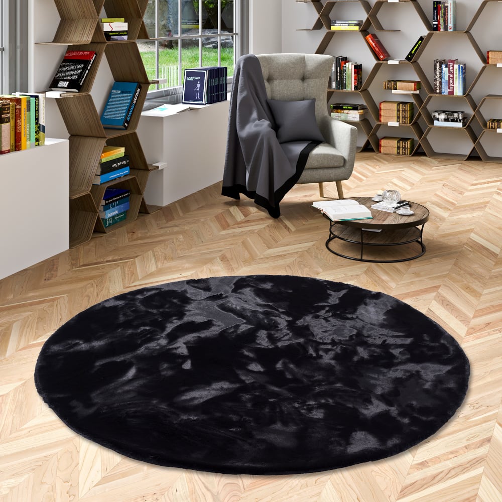 Tapis rond en fausse fourrure noir 80x80 cm — vue 3