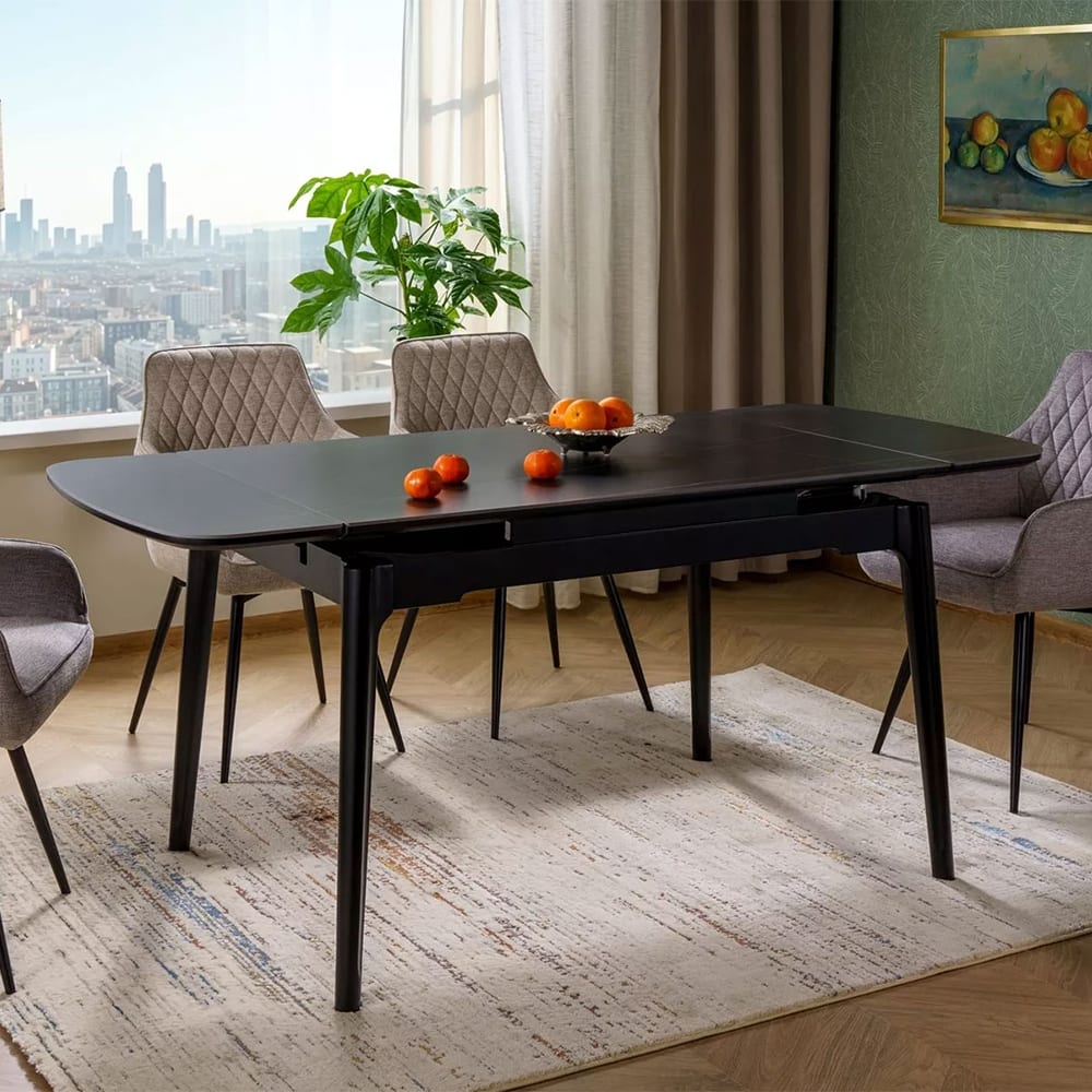 Esstisch ausziehbar aus Massivholz, 120-180x80x76cm, schwarz