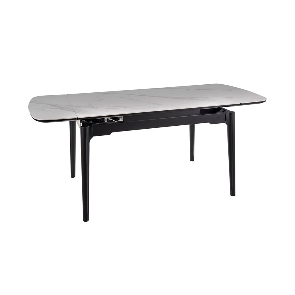 Feldmann-Wohnen Esstisch ausziehbar aus Massivholz, 120-180x80x76cm, weiß marmor style modern - -