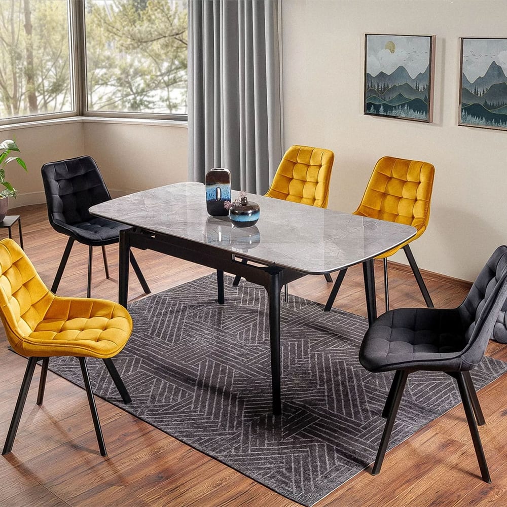 Esstisch ausziehbar aus Massivholz, 120-180x80x76cm, grau marmor